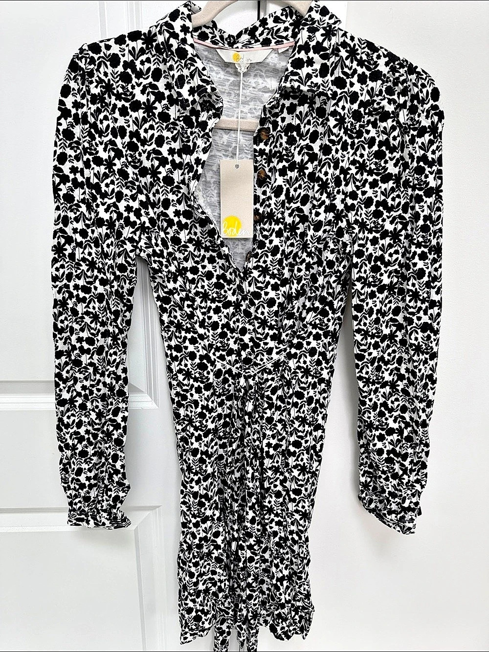 boden Marcia Jersey Shirt Dress Floral Midi Black & White US 6R